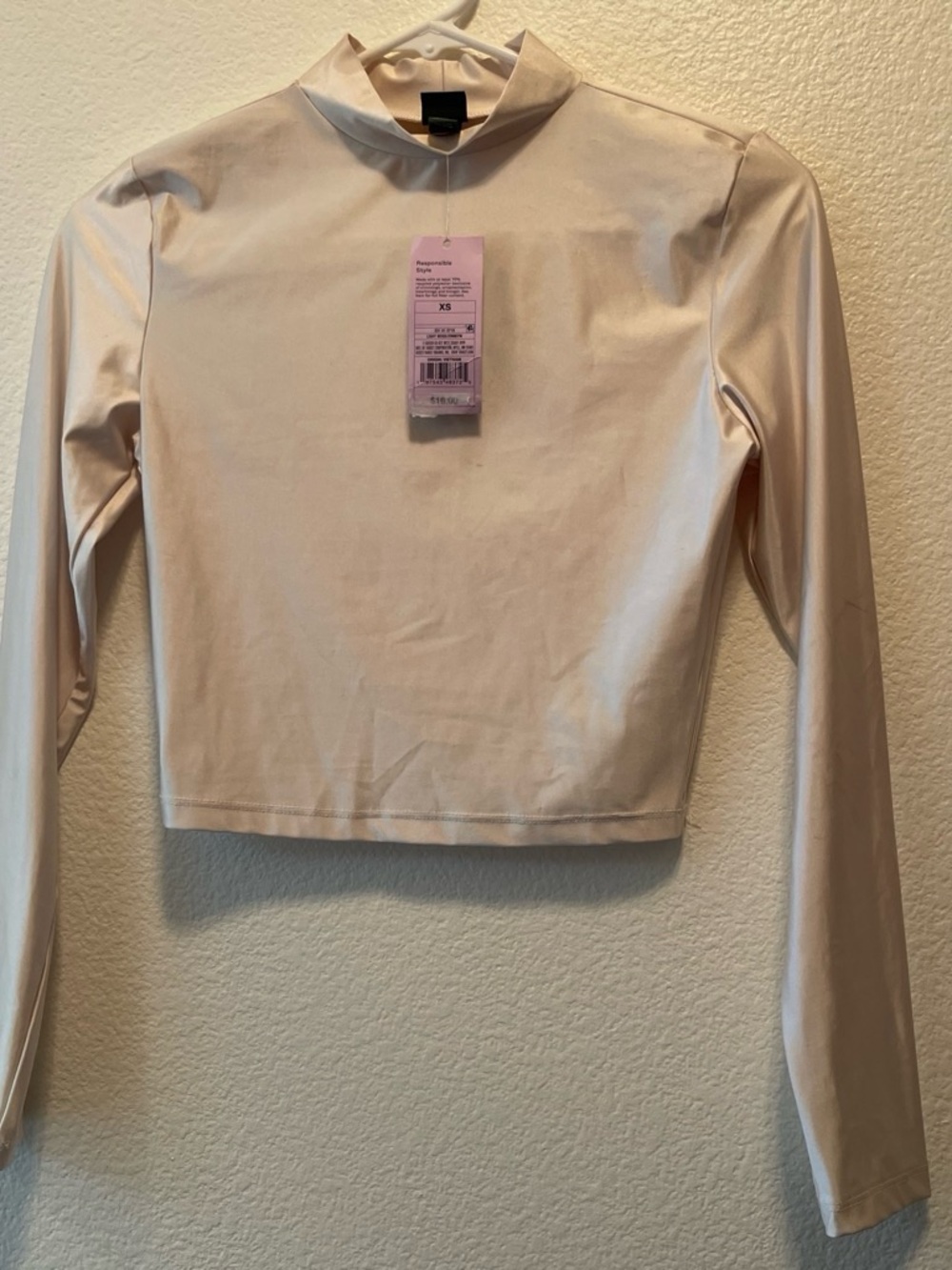 wild fable Long-Sleeve Mock Neck Crop Top in Light Beige